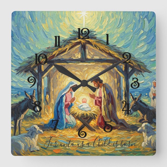Horloge Carrée Impressionist Painting Nativity Scene (Recto)