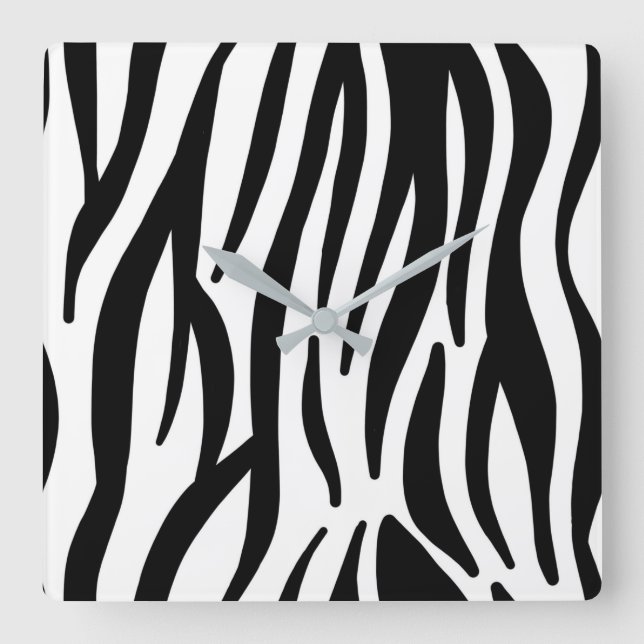 Horloge Carrée imprimé zèbre noir et blanc chic féminin élégant (Recto)