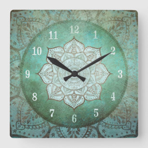 Horloge Carrée Indian Style Mandala / Vintage Bohemian Wall Clock