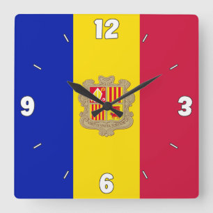 Horloge Carrée Indicateur Andorre Nombre D'Armoiries Rouges Jaune