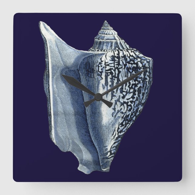 Horloge Carrée Indigo Shells I (Recto)