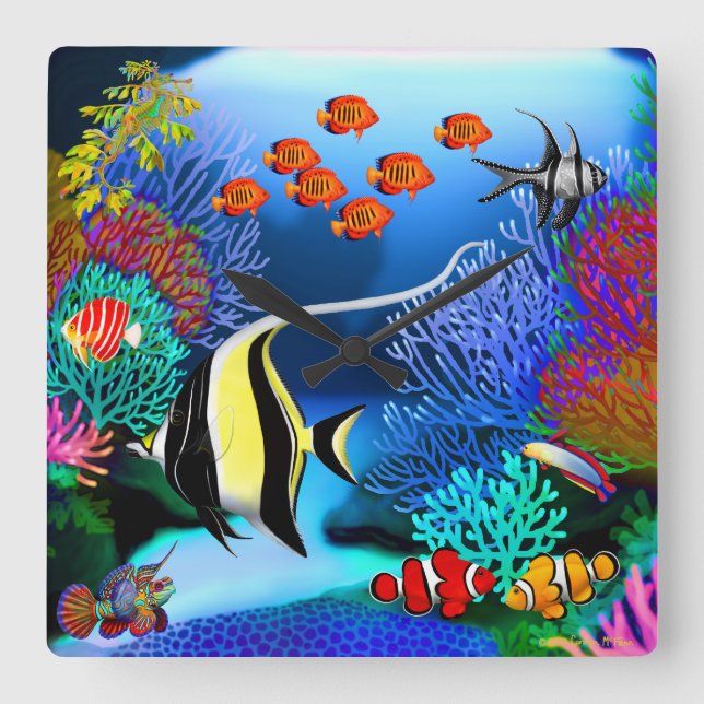 Horloge Carrée Indo Pacific Coral Reef Fish Wall Clock (Recto)