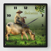 Indonesia Scenic landscape with Buffalo and Farmer