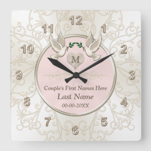 Horloge Carrée Inséparables Blush Cadeaux de mariage Horloge, per