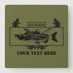 Horloge Carrée Insigne modéré de pêcheur de combat de l'Alaska