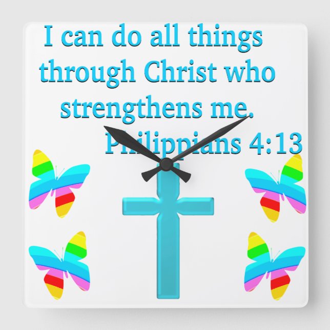HORLOGE CARRÉE INSPIRING PHILIPPIANS 4:13 CONCEPTION (Recto)