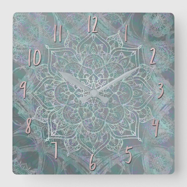 Horloge Carrée Iridescent Shimmer Mandala Boho Chic (Recto)