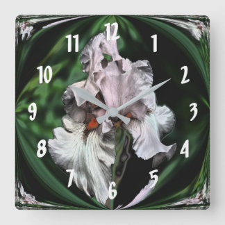 Horloge Carrée Iris à poils roses Abstrait Flower Art