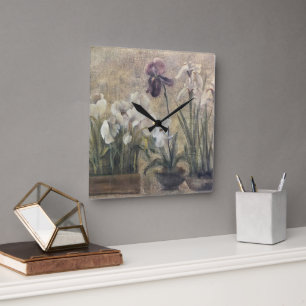 Horloge Carrée Iris abstrait en pots