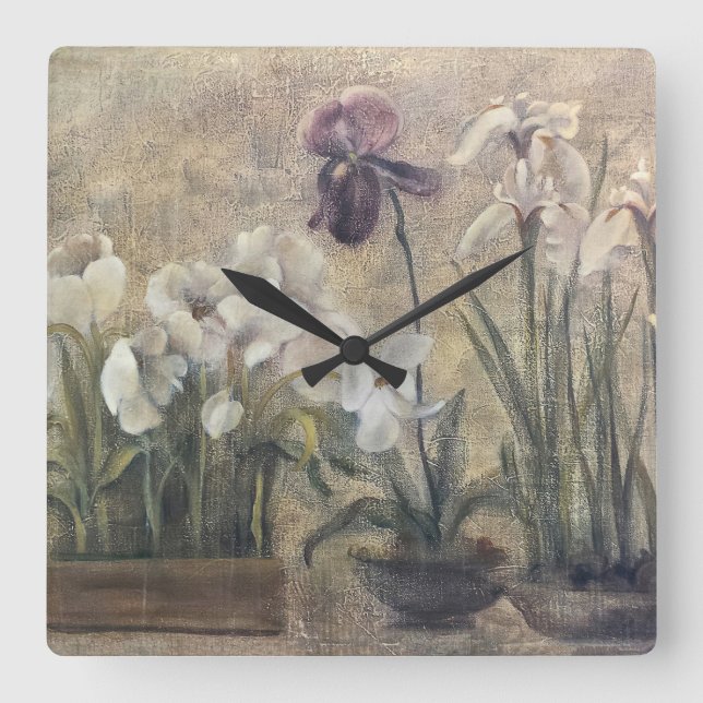 Horloge Carrée Iris Abstraits Dans Les Pots (Recto)