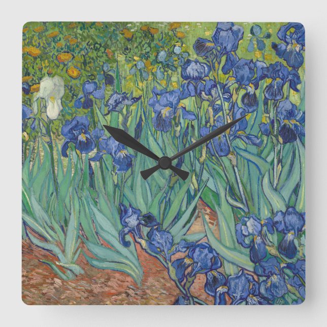 Horloge Carrée Irises par Vincent Van Gogh (Recto)
