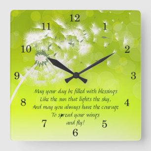 Horloge Carrée Irish Blessing, Etalez vos ailes et volez