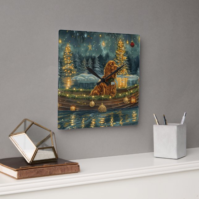 Horloge Carrée Irish Red Setter Christmas Festive Voyage (Bureau)
