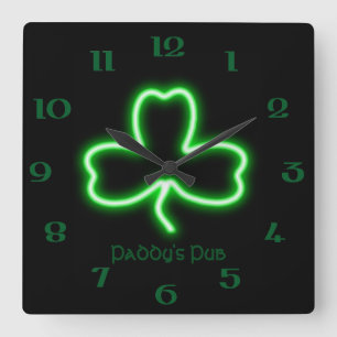 Horloge Carrée Irish themed Shamrock personnalisé Pub neon sign