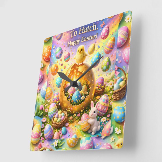 Horloge Carrée Is ready to hatch magical happy Easter wall (Angle)