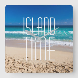 Horloge Carrée Island Time Plage tropicale Eau Turquoise