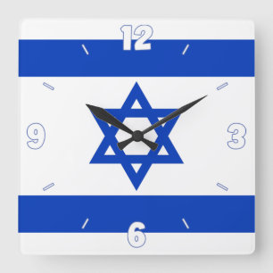 Horloge Carrée Israel Flag Star of David Blue White Numbers