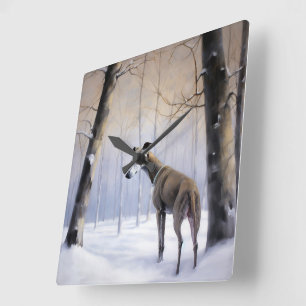 Horloge Carrée Italian Greyhound Qu'il neige Noël
