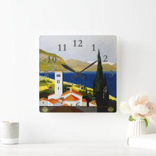 Horloge Carrée Italie Lacs Vintage voyage Italie