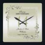 Horloge Carrée Ivory Gem & Glitter 14th Wedding Anniversary<br><div class="desc">Glamorous and elegant posh 14th Ivory Wedding Anniversary wall clock with stylish ivory gem gem jewels corner decorations and matching colored glitter frame. A romantic design for your celebration. All text and font color is fully customizable to meet your requirements. If you would like help to customize your product, would...</div>