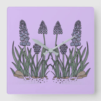 Horloge Carrée Jacinthe sauvage Muscari au raisin bleu