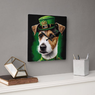 Horloge Carrée Jack Russell Chien en robe de fête St. Patrick