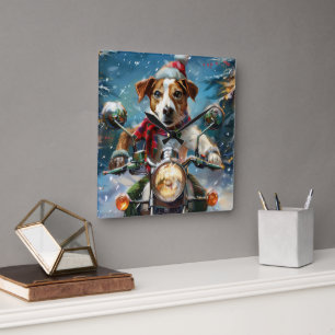Horloge Carrée Jack Russell Chien équitation Moto Noël