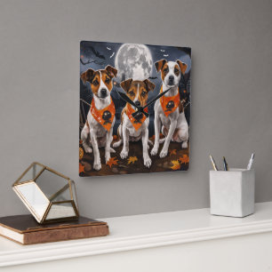 Horloge Carrée Jack Russell Halloween Épouvantable
