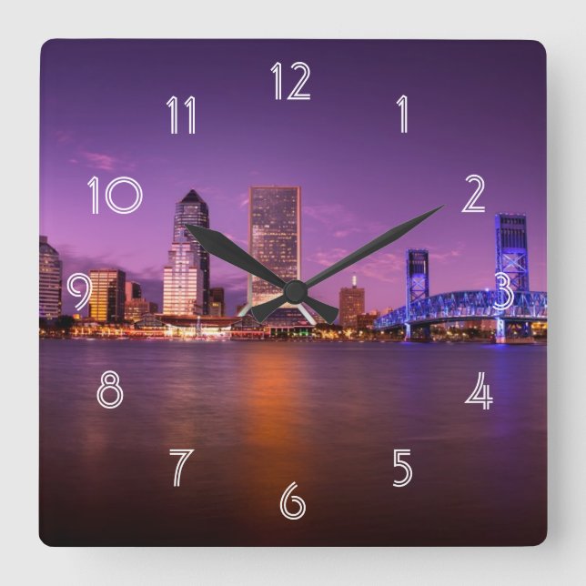 Horloge Carrée Jacksonville Floride Skyline (Recto)