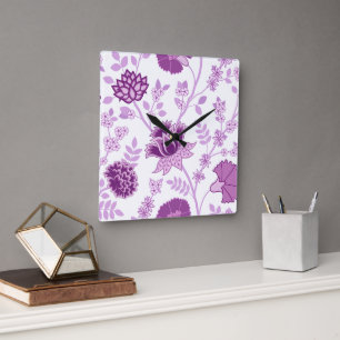 Horloge Carrée Jacobean Floral Lg Motif rose sur blanc