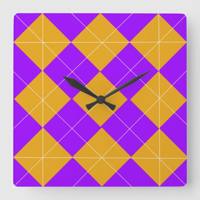 Horloge Carrée Jacquard pourpre et orange (Recto)