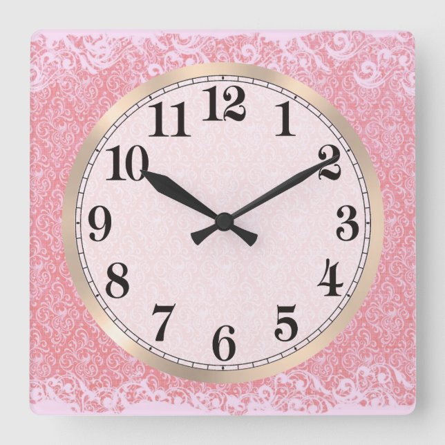 Horloge Carrée Jacquard rose Paisley (Recto)