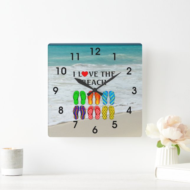 Horloge Carrée J'adore la plage,  (Maison)