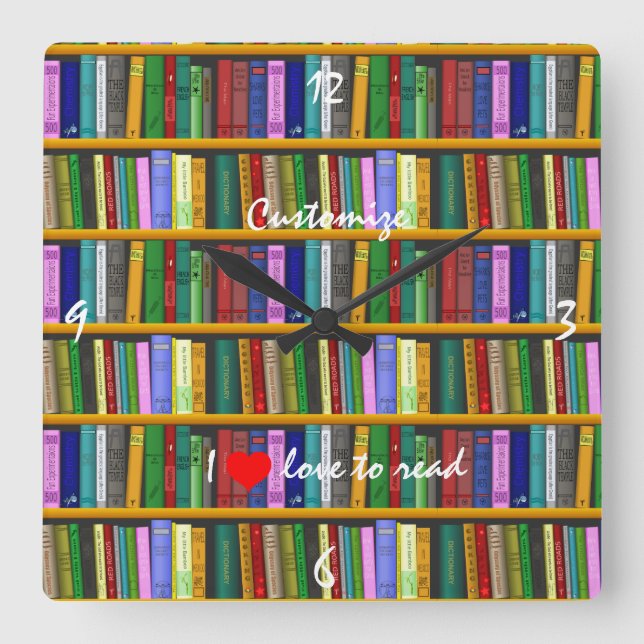 Horloge Carrée J'adore lire Livres Thunder_Cove (Recto)