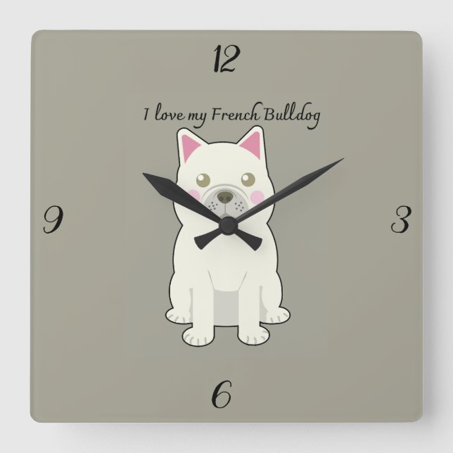 Horloge Carrée J'adore mon Bouledogue Français (Recto)