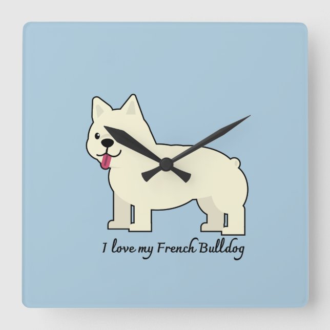 Horloge Carrée J'adore mon Bouledogue Français (Recto)