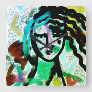 Horloge Carrée J'ai besoin d'un Vaca original art Abstrait