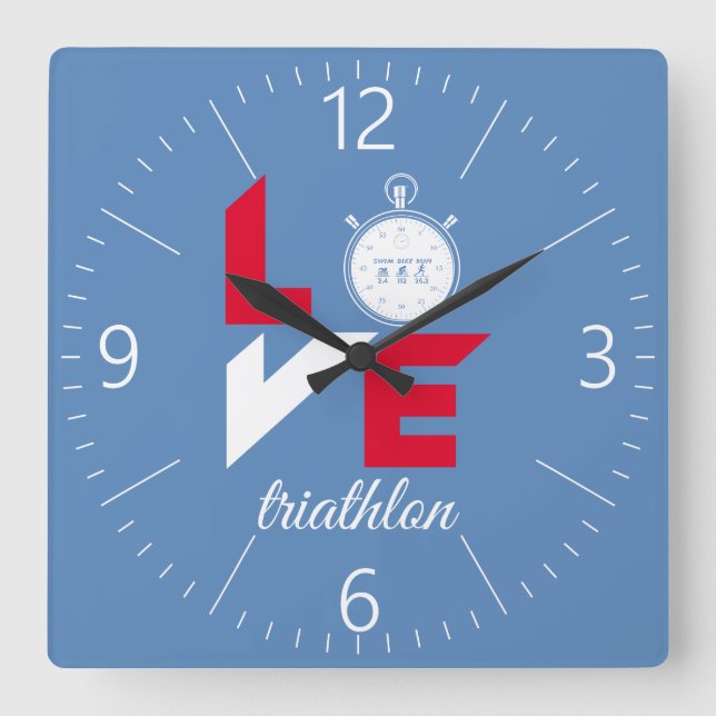 Horloge Carrée J'aime le triathlon (Recto)