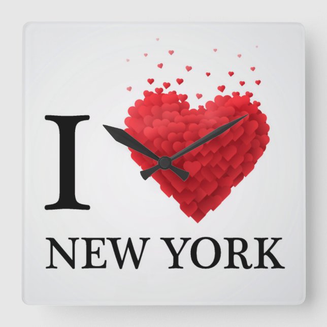 Horloge Carrée J'aime les Coeurs de New York (Recto)