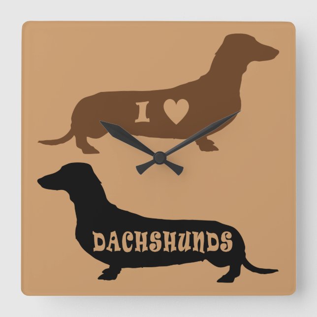 Horloge Carrée J'Aime Les Dachshunds (Recto)