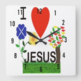 Horloge Carrée J'aime l'horloge murale Jésus