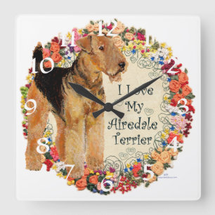 Horloge Carrée J'aime mon Airedale