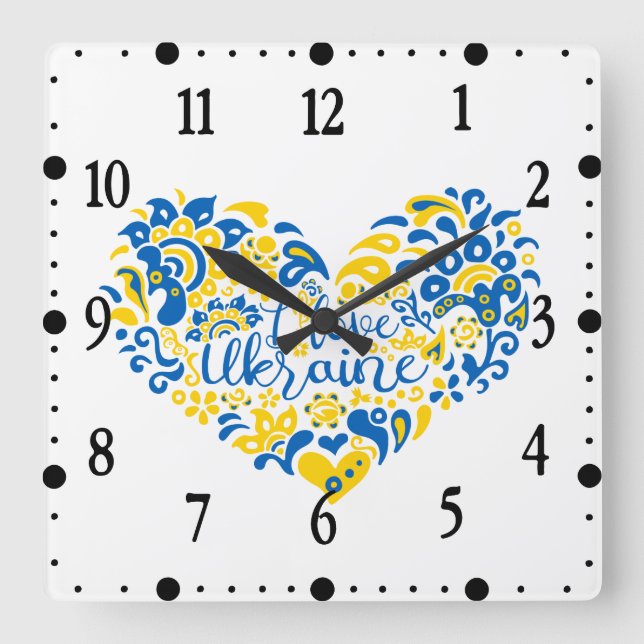 Horloge Carrée J'aime Ukraine inspiration citation coeur (Recto)