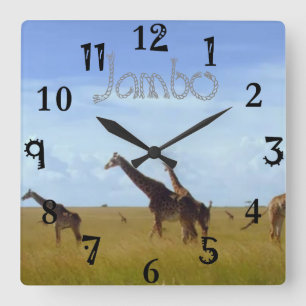 Horloge Carrée Jambo Kenya Africain Safari Giraffes