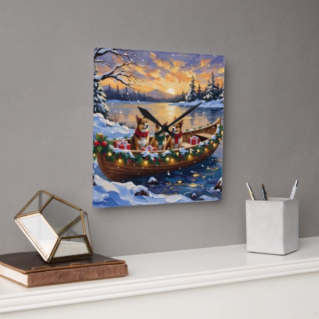 Horloge Carrée Japanese Chin Christmas Boat Holiday (Bureau)