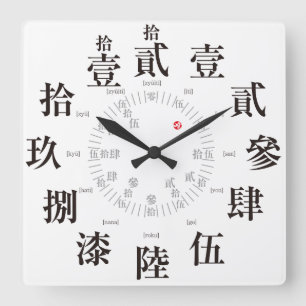 Horloge Carrée Japon ancien style kanji [visage blanc]