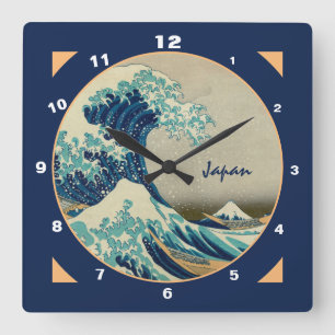 Horloge Carrée Japon & Art Vintage Grande vague au large de Kanag