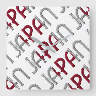 Horloge Carrée Japon Pays Japonais Drapeau couleurs Typographie