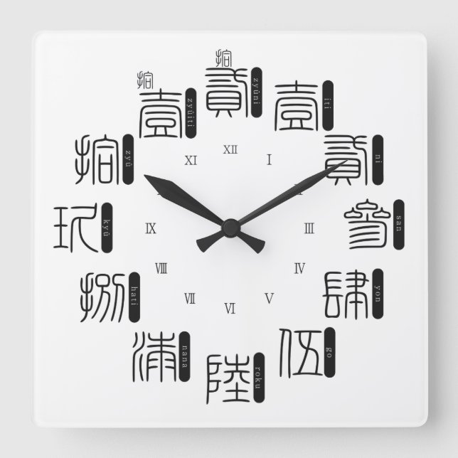 Horloge Carrée Japon vieux style kanji difficile [visage blanc] (Recto)