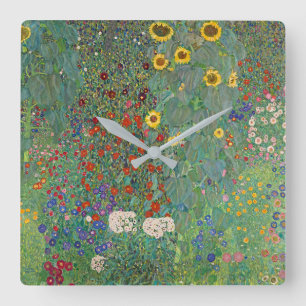 Horloge Carrée Jardin agricole de Gustav Klimt avec tournesols